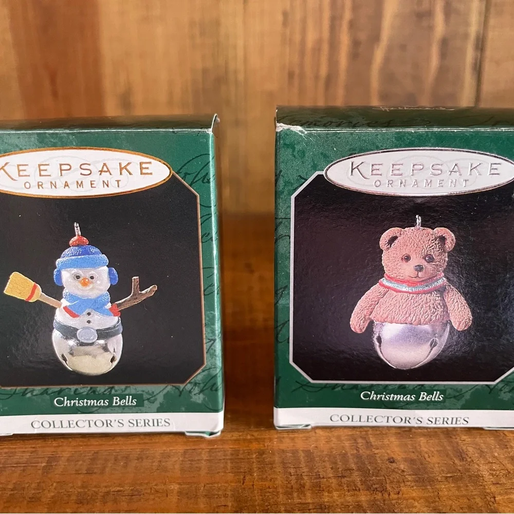 Hallmark Ornament Miniature 1997 1998 Christmas Bells Series #3 Snowman #4 Bear